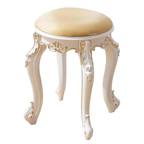 Schminkhocker, Vintage-Polsterstuhl, Runder Akzent-Schminkhocker Mit Geschnitzten Beinen, Moderner Schminkhocker, Samt-Ottoman-Fußstützenhocker, Ankleidesitz(Gold Leather) von Generic