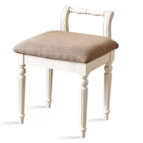 Schminkstuhl, Vintage-Kosmetikhocker mit weich gepolsterter Rückenlehne und Beinen aus Massivholz, eleganter und bequemer Sitz für Frauen, 109 kg Tragkraft (weiße Beine) von Generic