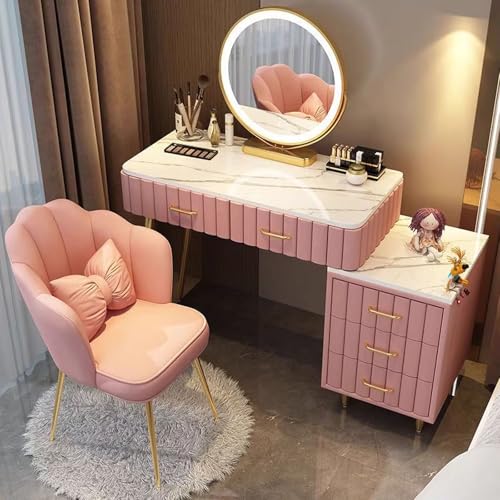 Schminktisch mit Spiegel in DREI Farben, Samt-Hocker, Schubladen mit großem Fassungsvermögen, Schubladen aus Massivholz, stilvoller Schminktisch in weiß, rosa ,grau optional Schminktisch mit Spiegel in DREI Farben, Samt-Hocker, Schubladen mit großem Fassungsvermögen, Schubladen aus Massivholz, stilvoller Schminktisch in weiß, rosa ,grau optional von Generic