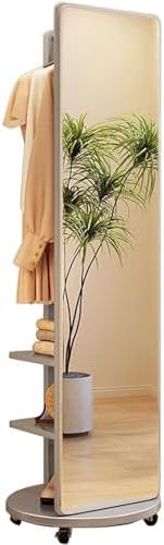 Schmuckschrank Schrank 360° Drehbarer Holzgarderobenständer Mit Ganzkörperspiegel 2-in-1-bodenspiegel Und Garderobenständer Wohnzimmer Schlafzimmer Garderobenspiegel, Grey, Mobile von Generic