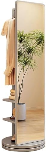Schmuckschrank Schrank 360° Drehbarer Holzgarderobenständer Mit Ganzkörperspiegel 2-in-1-bodenspiegel Und Garderobenständer Wohnzimmer Schlafzimmer Garderobenspiegel, Grey, Rotating von Generic