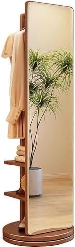 Schmuckschrank Schrank 360° Drehbarer Holzgarderobenständer Mit Ganzkörperspiegel 2-in-1-bodenspiegel Und Garderobenständer Wohnzimmer Schlafzimmer Garderobenspiegel, Walnut, Rotating von Generic