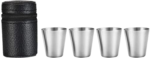 Schnapsgläser Edelstahl, 1 Unze Schnapsbecher Glasgefäß Mini Tragbares Weinglas Reisebecher Camping Trinkgläser Becher Kaffee Bierbecher Mit 4 Weingläsern Professional und Fashion von Generic