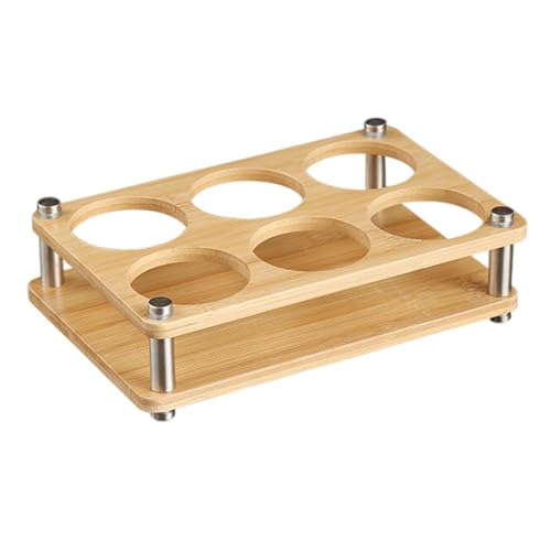 Schnapsglas-Halter mit Tablett – 6 klare Kristall-Schnapsgläser auf massivem Bambusholz-Ständer, stabiles Gestell für Tequila-Whisky-Präsentation, Party-Servier-Set für Zuhause von Generic