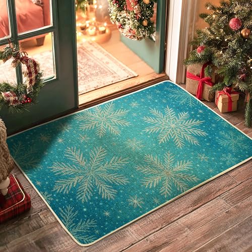 Schneeflocken-Fußmatte, Aqua-Winter-Eingangsmatte für drinnen und draußen, festliche Dekoration, Gummi, wasserdicht, rutschfest, staubabsorbierend, leicht zu reinigen, 73,2 x 43,2 cm von Generic