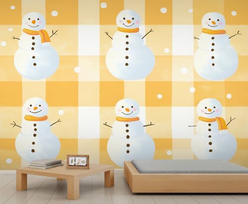 Schneemann Tapete Süße Tapete Gelbes Büffelkaro Wandbilder für Wände Tierdruck Tapeten für Schlafzimmer Wohnzimmer Poster 490 X 350 cm von Generic