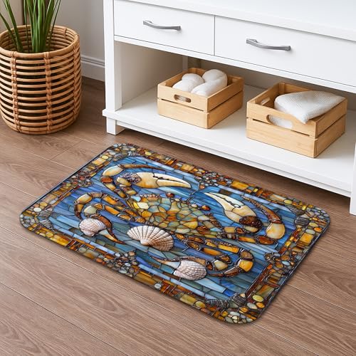 Schnell trocknende Badematte mit Meeresmotiv, nautisches blaues Krabbendesign, saugfähig, rutschfest, Duschvorleger, Strand-Stil, Memory-Schaum, waschbar, Badteppiche für Badezimmer, WC, WC, dekorativ Schnell trocknende Badematte mit Meeresmotiv, nautisches blaues Krabbendesign, saugfähig, rutschfest, Duschvorleger, Strand-Stil, Memory-Schaum, waschbar, Badteppiche für Badezimmer, WC, WC, dekorativ von Generic
