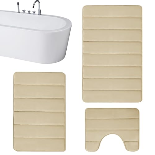 Schnell trocknende saugfähige WC-Vorleger, Badezimmerteppich-Set, 3-teiliges Badezimmermatten-Set für rutschfeste Badematten | U-förmige WC-Vorleger aus saugfähigem weichem , waschbar von Generic
