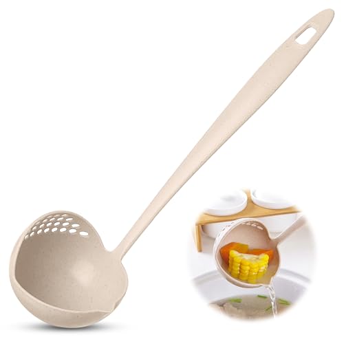 Schöpflöffel mit Filtersieb, 2-in-1-Suppenkelle zum einfachen Servieren von Suppe, Eintopf, Soße, Sieb trennt Flüssigkeiten von Feststoffen (Beige) von Generic