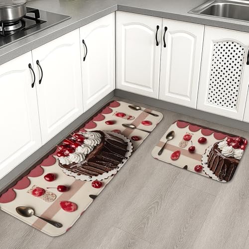 Schokoladen-Kuchenmatten für Boden, entzückendes süßes Dessert-Muster, weiche Matten, rutschfest, gepolstert, Dekor-Teppiche für Küchenspüle, Esszimmer, 2 Stück von Generic