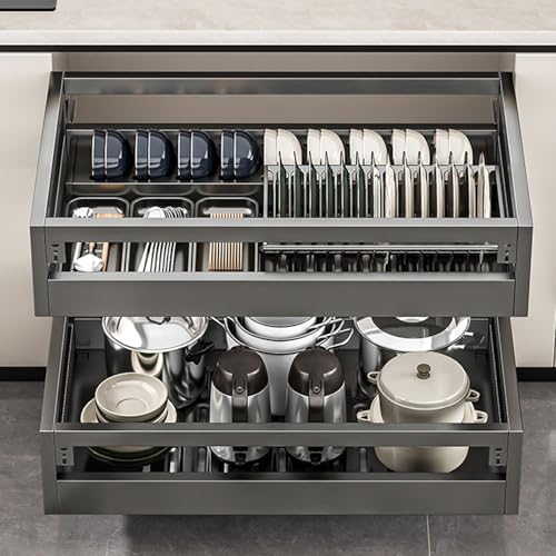Schrank Organizer Schrank Organizer Schiebeschrank Organizer Edelstahl Schiebeschrank Schublade für Küchenutensilien mit verstellbaren Küchenutensilien und Tablett von Generic