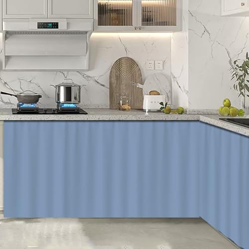 Schrank Vorhang Zum Schieben, Vorhang für Offenes Regal Selbstklebend Kurz, Thermo Gardinen Verdunkelnd Privatsphäre für Kleiderschrank/Badezimmer/Regale, Mit Gleitschiene(Blau,W 140cm x H 80cm) von Generic