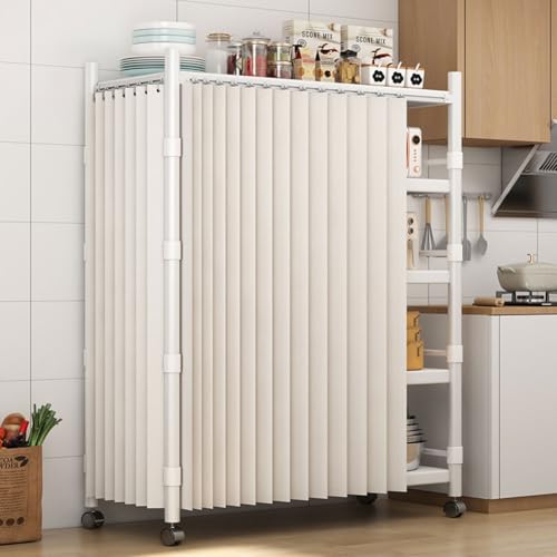 Schrankvorhänge Küche für Regale, Regal Vorhang mit Gleitschiene, Schrank Vorhang Zum Schieben Privatsphäre Kein Stanzen Erforderlich Langlebig für Schuhschlitze(Beige,180 x 180 cm/70.9 x 70.9 in) von Generic