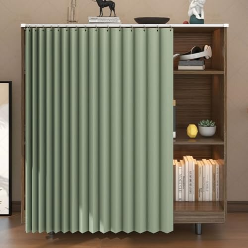 Schrankvorhang Zum Schieben - küche Schlafzimmer, Vorhang für Offenes Regale - mit Gleitschienen, Staubdichter Vorhang, Privatsphäre Schrankgardine für Badezimmer(Grün,60x80cm) von Generic