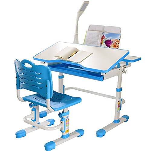 Schreibtisch, Kinder-Schreibtisch, anhebbar und absenkbar, Schreibtisch und Stuhl-Set, Grundschüler-Schreibtisch, Schreibtisch, Home-Office-Schreibtisch (Farbe: Blau) von Generic