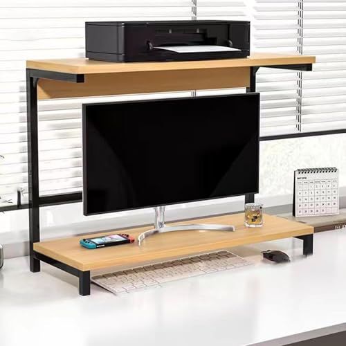 Schreibtisch Aufsatzregal Reinforced Steel Frame Can Hold Printer and 24-inch Monitor Schreibtisch Organizer Schule Und Zuhause Schwarz(Light Walnut,60) von Generic
