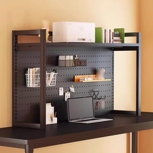 Schreibtisch Bücherregal, mit Perforierter Lochplatte Höhenverstellbar, Fasst 32 Zoll Monitor auf Ablage Organizer, Tischregal für büro, Gaming Zuhause Modular Aufhängbar(Black,60x30x82) von Generic