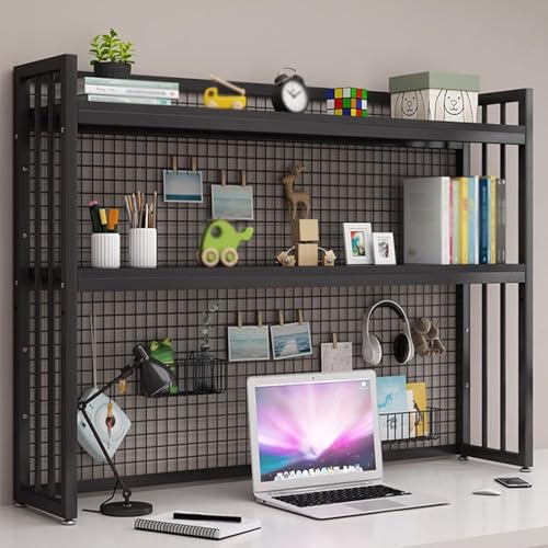 Schreibtisch Bücherregal 2 Etagen Verstellbar ffor Computertisch, Holz und Metall Monitorständer for Büro Zuhause Arbeitszimmer Wohnheim(Black,135X24X89) von Generic