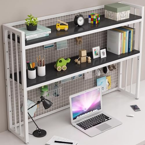 Schreibtisch Bücherregal 2 Etagen Verstellbar ffor Computertisch, Holz und Metall Monitorständer for Büro Zuhause Arbeitszimmer Wohnheim(White and Black,115X24X89) von Generic