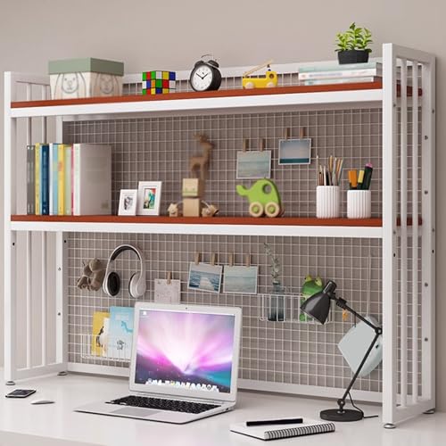 Schreibtisch Bücherregal 2 Etagen Verstellbar ffor Computertisch, Holz und Metall Monitorständer for Büro Zuhause Arbeitszimmer Wohnheim(White and red,115X24X89) von Generic