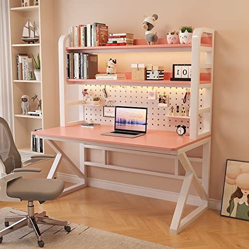 Schreibtisch Computertisch Zusammenklappbarer Computertisch, moderner rosa Computertisch mit Regalen und Stecktafel, 39 Zoll, Home-Office-Schreibtisch für Studenten, einfach aufzubauender AR von Generic