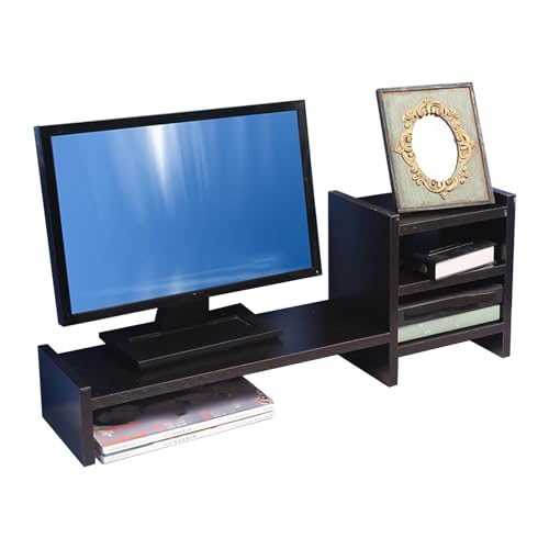 Schreibtisch Regalaufsatz Monitor Platzsparend Offene Fächer Tischregal Schreibtisch Computer Holz Hohe Tragkraft for Office Home Dormitory(Black) von Generic