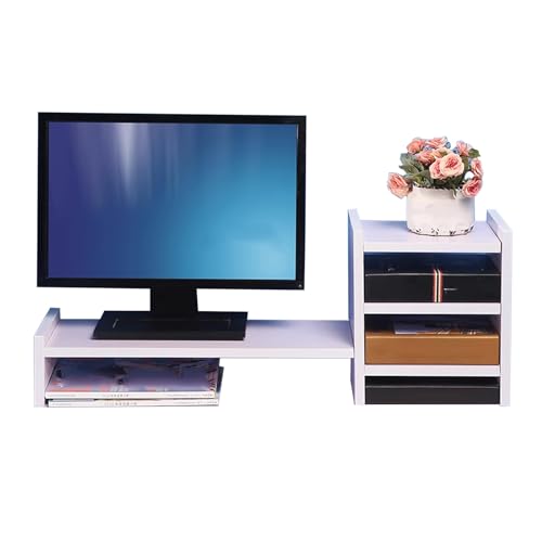 Schreibtisch Regalaufsatz Monitor Platzsparend Offene Fächer Tischregal Schreibtisch Computer Holz Hohe Tragkraft for Office Home Dormitory(White) von Generic