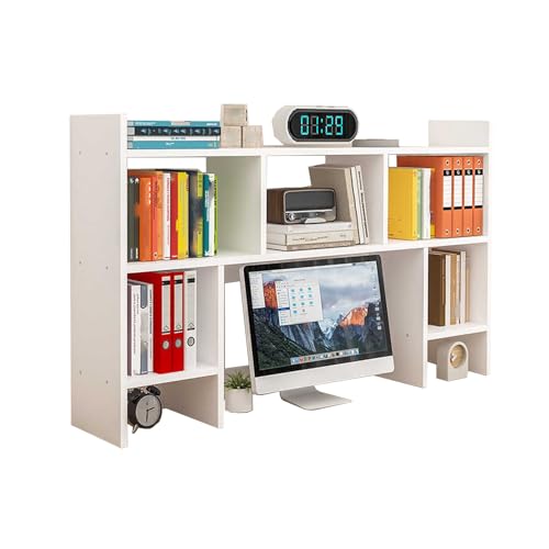 Schreibtischregal Holz Platzsparend Tischregal Schreibtisch Monitor Offene Fächer Schreibtisch Bücherregal Aufsatz 90 cm Höhe für Home Office, Wohnung(White,120cm) von Generic