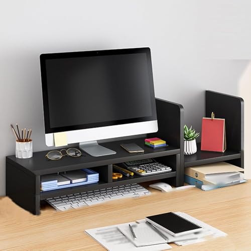 Schreibtischregal Organizer Holz Ausgestattet Mit Erhöhtem Monitorständer, Erhöhung Der Tiefe Für Mehr Stauraum, Desktop-Regal Für Home Office Schreibtisch Schreiben Gaming Studie, Black, C von Generic