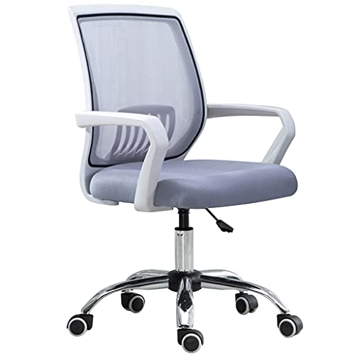 Schreibtischstuhl, Bürostuhl, Netz-Schreibtischstuhl, ergonomischer Computerstuhl mit Lordosenstütze, Verstellbarer Chefsessel, rollende Drehstühle, Computerstuhl (Farbe: Silber + Weiß) Stabilize von YRPEVFGAS