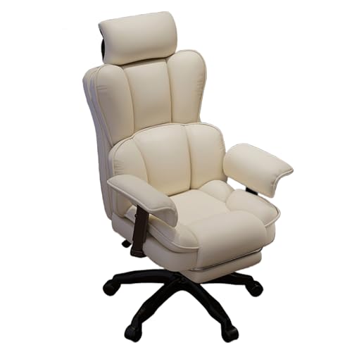 Schreibtischstuhl Ergonomisch mit Fußablage Latex Leder Computerstuhl mit Verstellbarer Rückenlehne und Kopfstütze 360° Drehbar und Höhenverstellbar Bürostuhl für Die Arbeit Zu Hause, Studium(White) von Generic