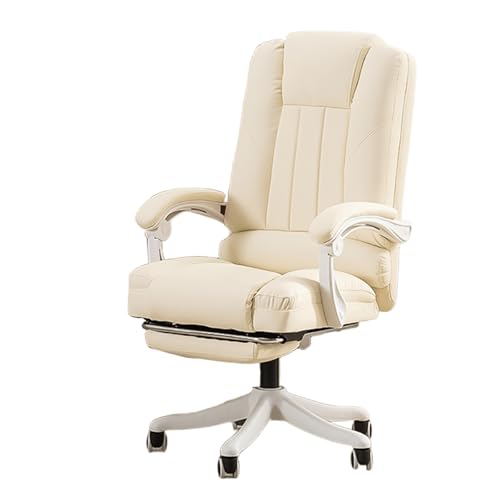 Schreibtischstuhl Ergonomisch mit Fußstütze Leder Computerstuhl 360° Drehbar Hebefunktion Verstellbare Rückenlehne Bürostuhl für Wohnzimmer, Balkon, Schlafzimmer(White) von Generic