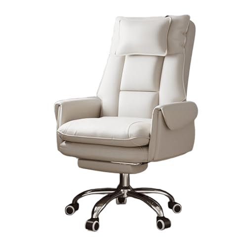 Schreibtischstuhl Ergonomisch mit Fußstütze Leder Computerstuhl Verstellbare Rückenlehne 360° Drehbar und Verstellbar Bürostuhl für Die Arbeit zu Hause, Studium(White) von Generic