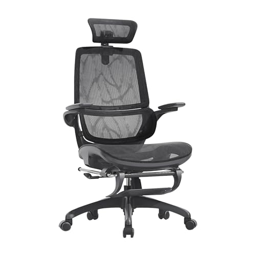 Schreibtischstuhl mit Fußstütze, Bürostuhl Ergonomisch mit 3D-Kopfstütze und Lordosenstütze, Flip Armlehne, für Spielzimmer, Büro(Black) von Generic