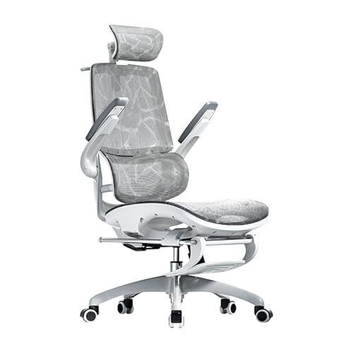 Schreibtischstuhl mit Fußstütze, Bürostuhl Ergonomisch mit 3D-Kopfstütze und Lordosenstütze, Flip Armlehne, für Spielzimmer, Büro(Gray) von Generic
