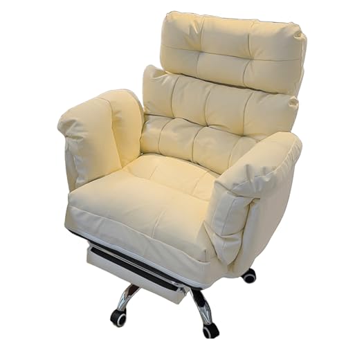 Schreibtischstuhl mit Rollen Leder Computerstuhl 360° Drehbar Verstellbare Rückenlehne und Höhe Bürostuhl Sessel für Die Arbeit zu Hause, Studium(White) von Generic