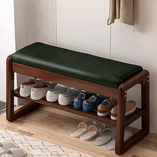 Schuhaufbewahrungsbank, 2-stufiges Bambusregal, gepolstertes Regal-Organizer aus Pu-Leder für Eingangsbereich, Flur, Wohnzimmer von Generic