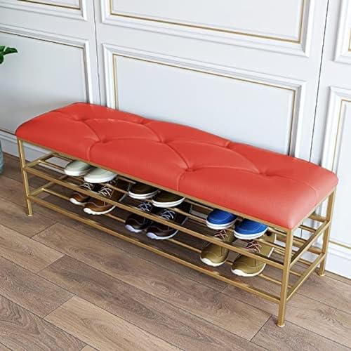 Schuhaufbewahrungsbank, Organizer, Sitz aus Kunstleder, Eingangsbereich mit goldenem Regal, Gestell, Grau, 100 x 35 x 45 cm (Größe: 120 x 35 x 45 cm (47 x 14 x 18 Zoll), Farbe: Rot) von Generic