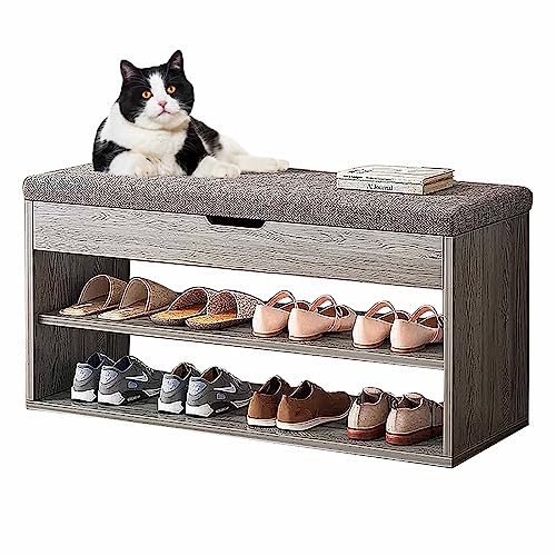 Schuhaufbewahrungsbank Es Graues Gestell Mit Gepolstertem Sitzkissen Eingangsbereich Mit Flip-Top-Organizer von Generic