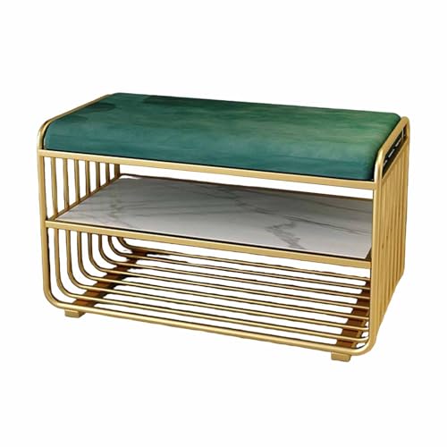 Schuhaufbewahrungsbank aus Metall für den Eingangsbereich, klein mit Samtkissen und goldenem Metallrahmen, Regal-Organizer für den Flur Schuhaufbewahrungsbank aus Metall für den Eingangsbereich, klein mit Samtkissen und goldenem Metallrahmen, Regal-Organizer für den Flur von Generic