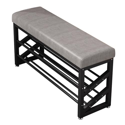 Schuhbank Mit Sitzfläche Sitzbank Mit Stauraum Gepolstert Dicker Stahlrahmen Schuhschrank Schmal for 6-10 Paar Schuhe for Flur, Bad, Wohnzimmer, Diele(Black,80cm(31.4")) von Generic