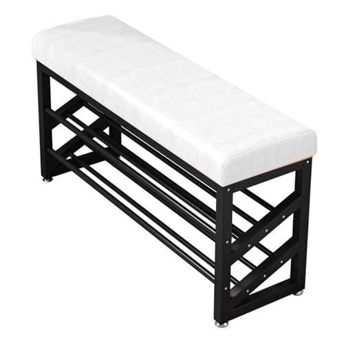 Schuhbank Mit Sitzfläche Sitzbank Mit Stauraum Gepolstert Dicker Stahlrahmen Schuhschrank Schmal for 6-10 Paar Schuhe for Flur, Bad, Wohnzimmer, Diele(White,80cm(31.4")) von Generic