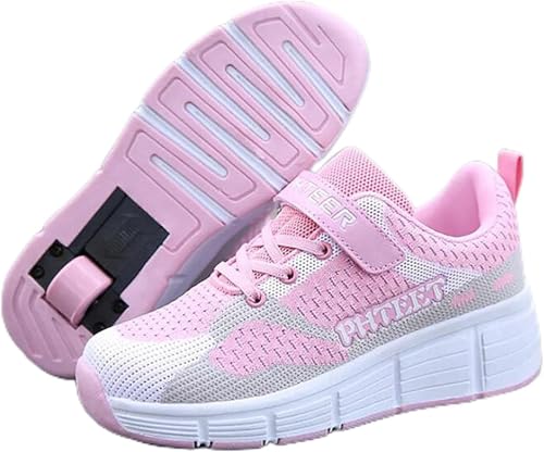 Schuhe Mit Rollen Rollen Rollen 2-in-1 Multifutiol Verstellbares Einzelrad Atmungsaktives Netzwerk Outdoor Gymstics Turnschuhe Kinder Mädchen Junge Erwachsene, Pink, 38 EU von Generic