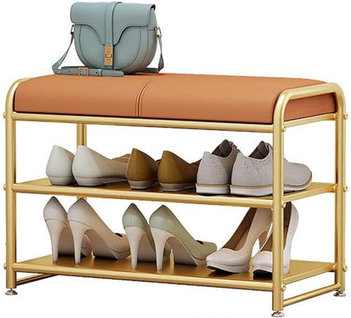 Schuhhocker | Mini-eingangsbank | Flurbank Mit Schuhablage Für Kleinen Raum | Niedrige Bank Mit Kissen | Goldener Metallrahmen, Green, Small von Generic