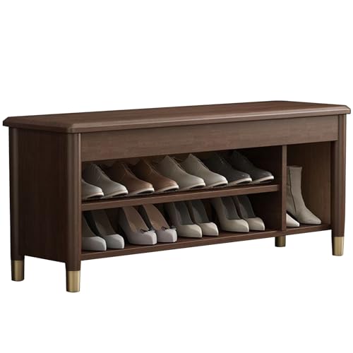 Schuhregal Platzsparend Dicke Massivholz Schuhbank Stauraum Unter der Sitzfläche Sitzbank Flur Kein Zusammenbau Erforderlich für Wohnzimmer Schlafzimmer(Brown,31.49in/80cm) von Generic