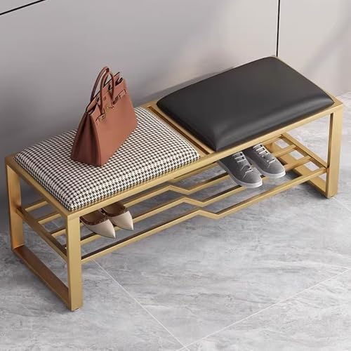 Schuhregal Platzsparend Modern Metallbeine Schuhbank PU Gepolstert Sitzbank mit Stauraum für Garderobe Wohnzimmer Eingang Schlafzimmer, Weich und Bequem(Black,39.37in/100cm) von Generic