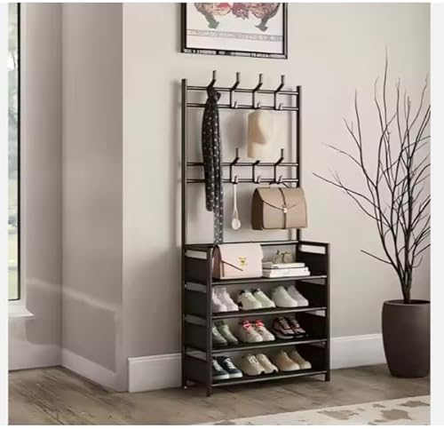 Schuhregal aus 4-lagigem Metall, mit Haken, einfache Montage, Mehrzweck-Schuhständer für Eingangsbereich, Schrank von Generic