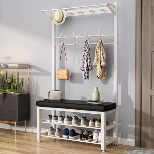 Schuhregal mit 2 Ebenen S Kleiderständer aus Metall mit Schuhregal und Haken, multifunktionale Eingangsbank mit Kleiderhaken A, F, 80 cm Schuhregal mit 2 Ebenen S Kleiderständer aus Metall mit Schuhregal und Haken, multifunktionale Eingangsbank mit Kleiderhaken A, F, 80 cm von Generic