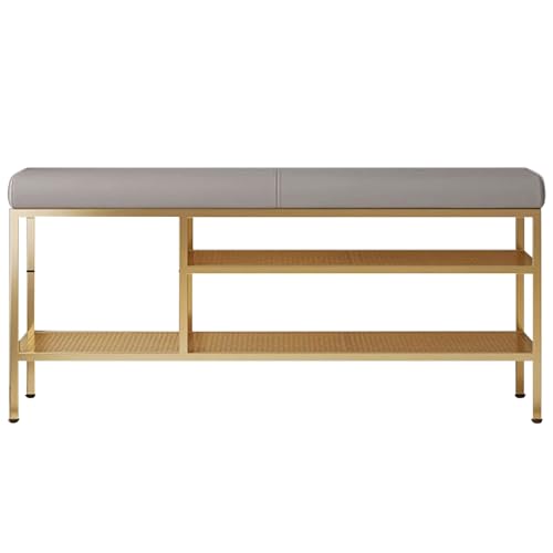 Schuhregal mit Sitzbank Gepolstert PU Schuhbank mit 2 Ebenen Schuhaufbewahrung Metallrahmen Sitzbank Flur Platzsparend für Wohnzimmer Eingangsbereich Garderobe(Gray,31.49in/80cm) von Generic