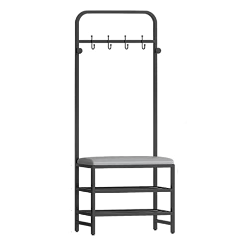 Schuhregalhocker, Flurbank mit Schuhregal und Garderobe, 3-in-1-Multifunktionsmöbel für den Eingangsbereich, Metallrahmen in Schwarz, 60 x 25 x 170 cm von Generic